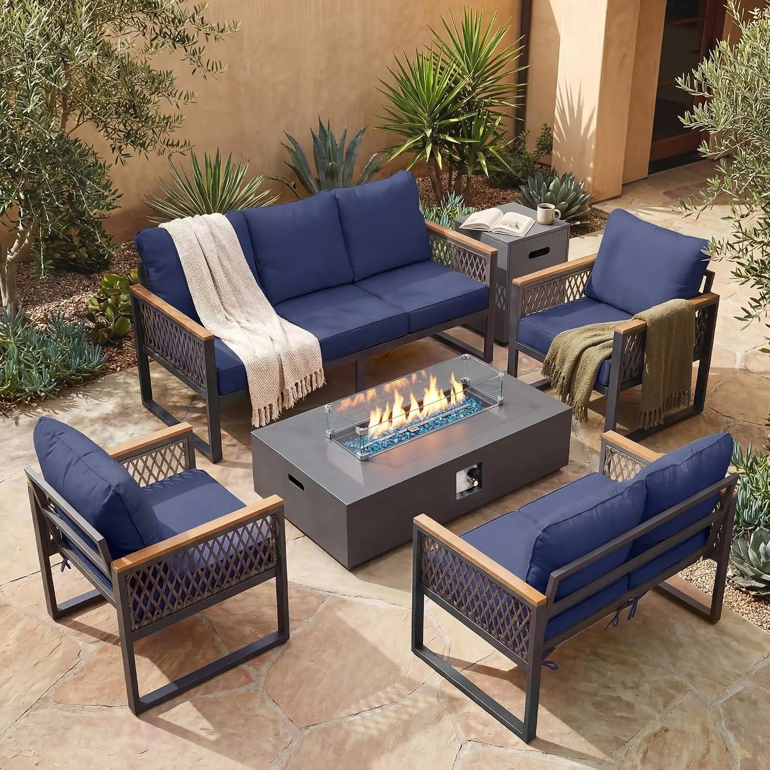 7-Piece Metal Patio Furniture Set With 42