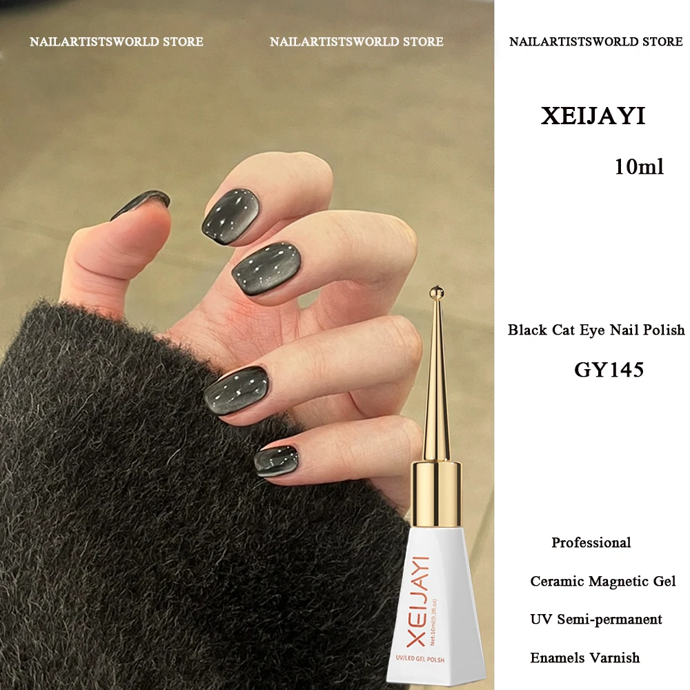 

2025 New Black Cat Eye Gel Nail Polish XEIJAYI Sparkling Semi-permanent Ceramic Magnetic Gel UV Enamels Varnish Nail Supplies