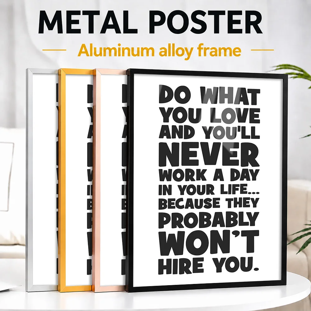 Do What You Love Career Quote Framed Metal Poster Personalized Photo Cheerful Cartoon Style Wall Art For Den Funny Friend Gift