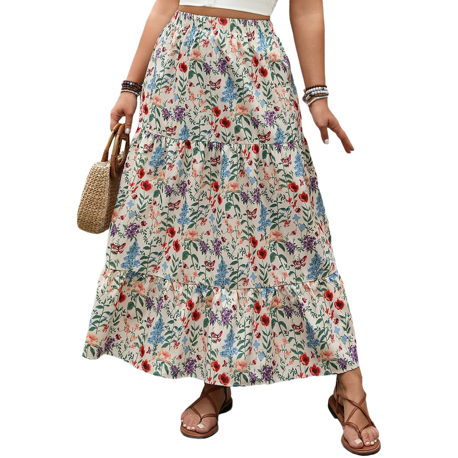 

Women's Long Skirt Vintage Elegant Elastic Waist Flowy Floral Skirt Summer Skirt for Casual Daily Plus Size Skirts