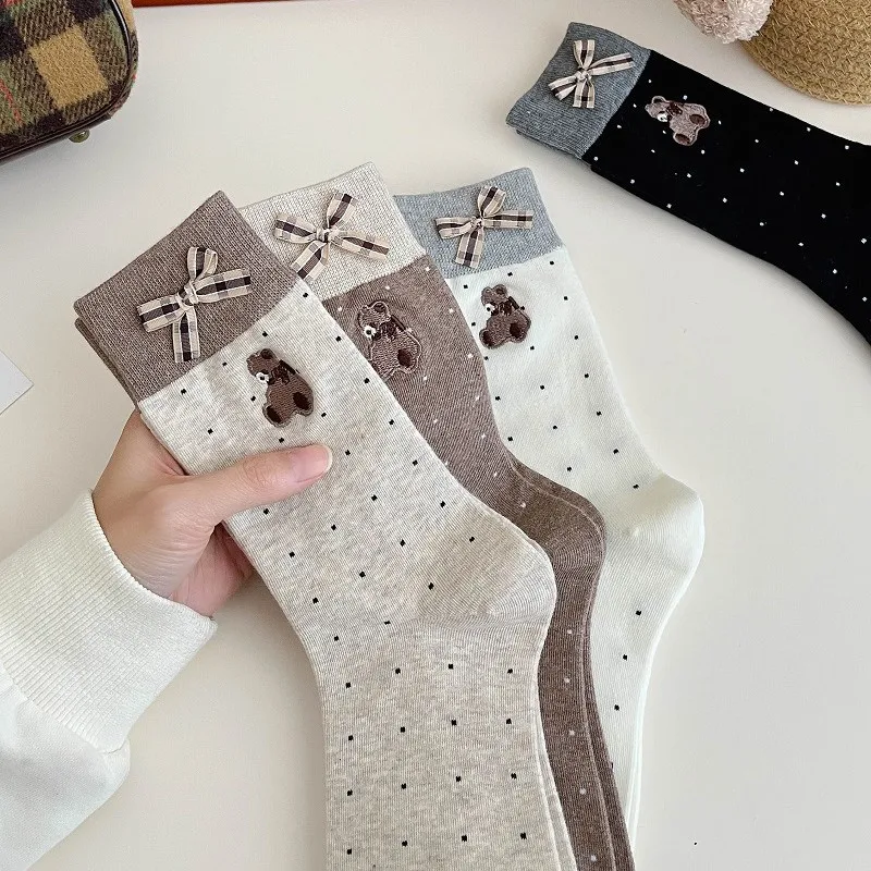 Damessokken Japanse cartoon beer boog Kawai zoete schattige veelzijdige sokken adem comfortabele katoenen sokken van hoge kwaliteit voor meisjes