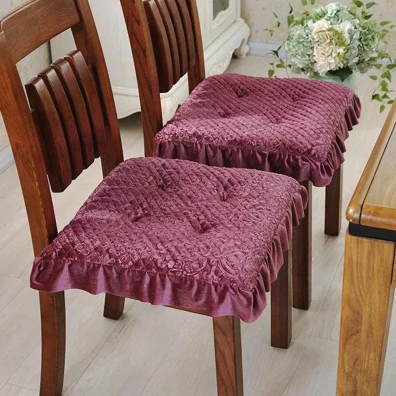 

Velvet Winter Chair Cushion Sponge Thickened Dining Chair Cushion Strap Fixed Non-slip Chair Mat European Style Stool Pad