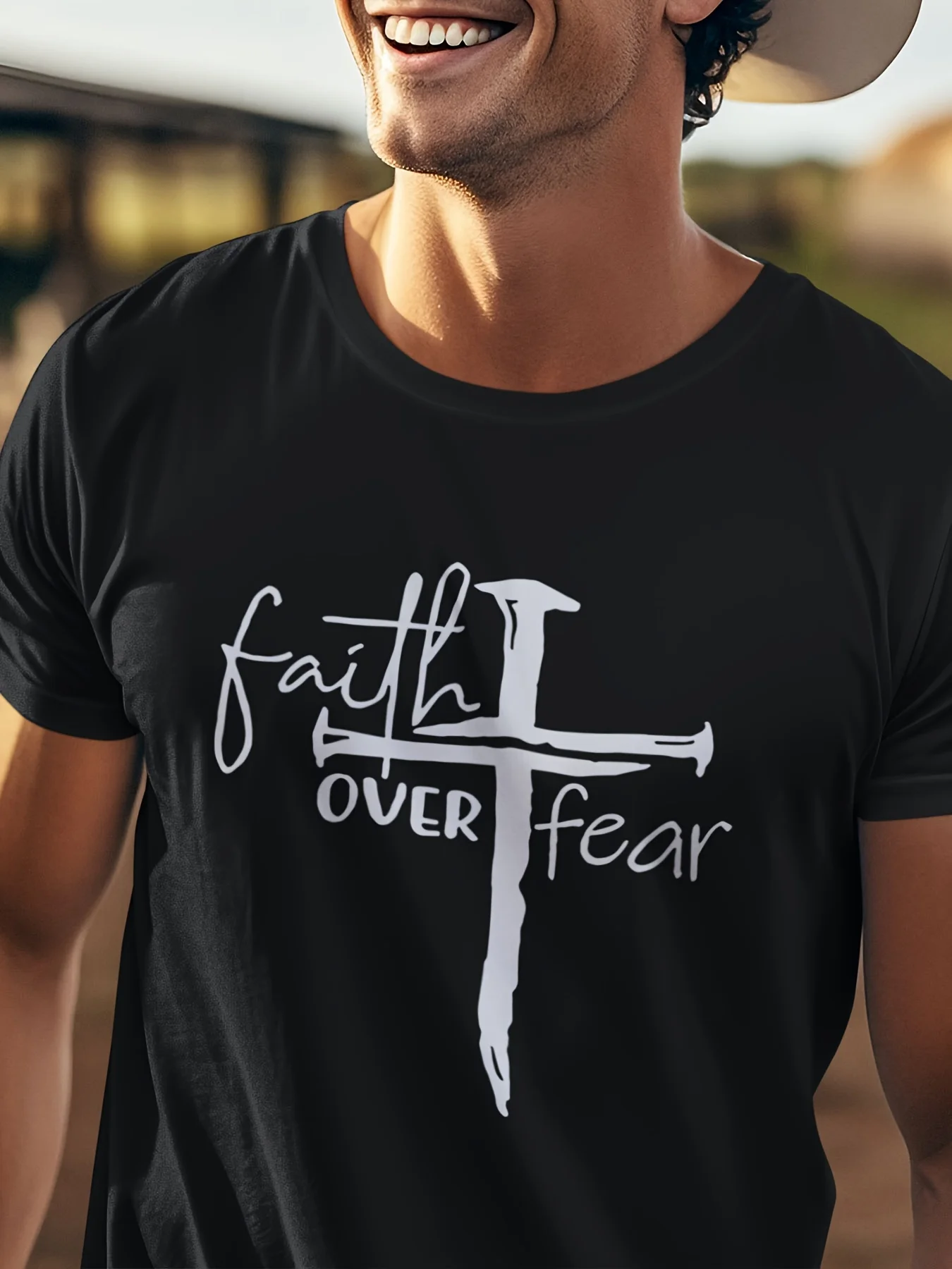 Men's Unisex Faith Over Fear Cotton T Shirt 4