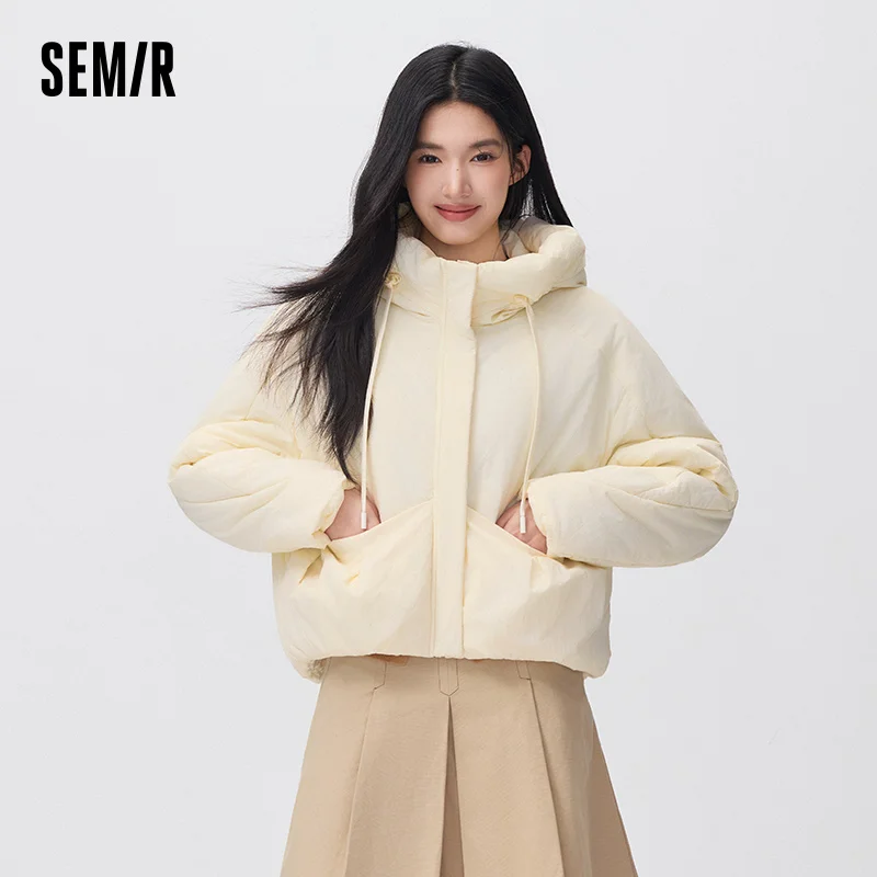 Semir Women Padded Jacket Hooded Textured Balloon Shape Loose Fit Minimal Style 2026 New Winter Daily Wear Urban Casual Style
