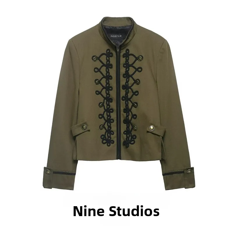 

Casual Style Women's Jacket with Shoulder Pads And Rope Knot Button Fastening Polyester Fiber Long Sleeve Standard Thickness