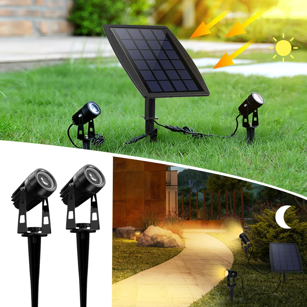 Depuley 2-light Solar Powered Spotlight LED Outdoor Landscaping Lamp for Swimming Pool Garden Driveway Walkway Warm Light