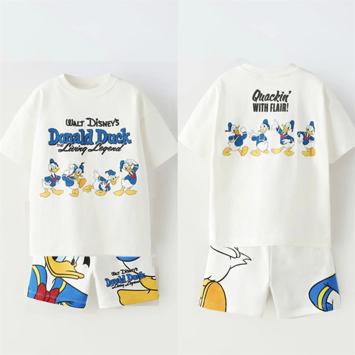 Donald Duck t-shirt + short 2 pièces ensemble été nouveaux t-shirts de dessin animé Shorts amples Disney enfants t-shirts amples décontractés tout-match Shorts costume