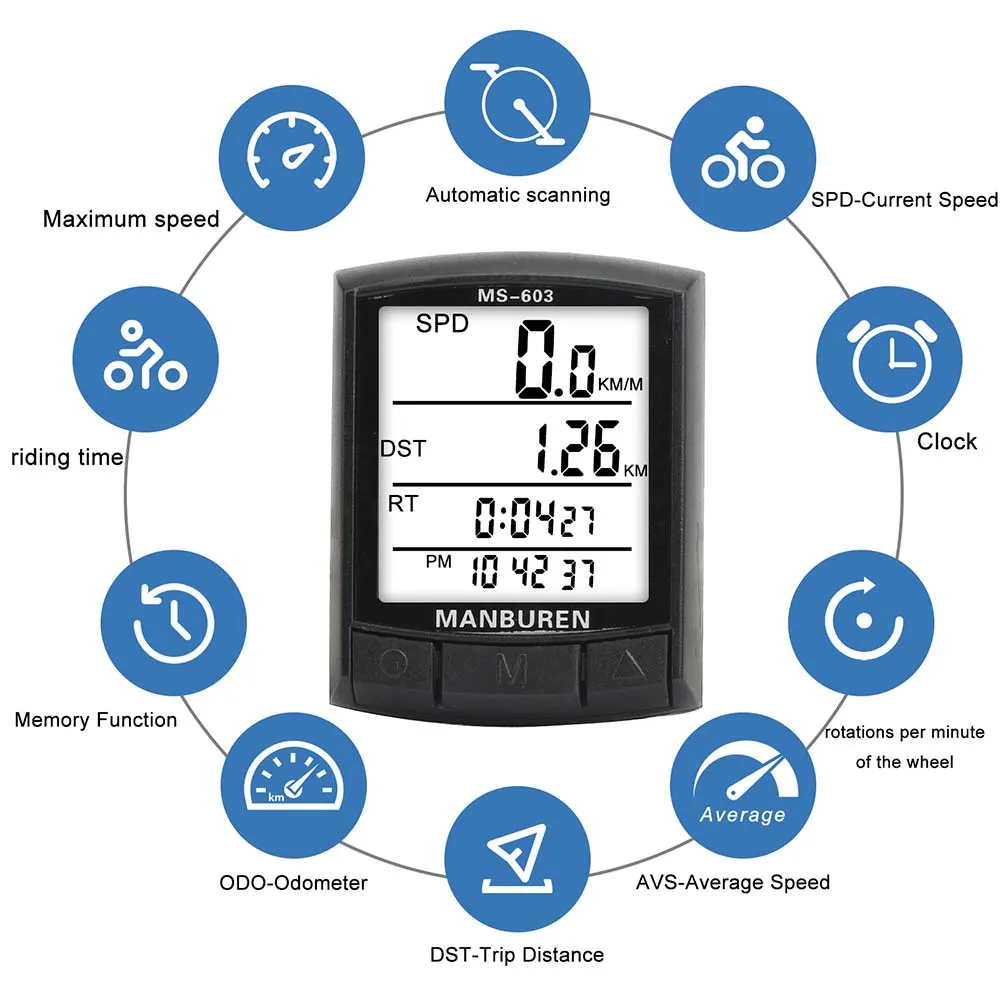 Bicycle Cyclocomputer 1.7inch Display High Brightness Code Table Waterproof Odometer Bike Speed Counter Speedometer