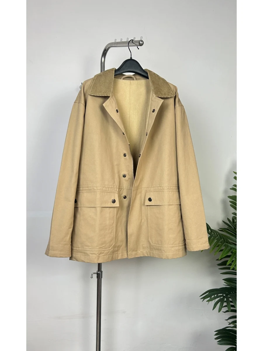 

Вельветовая куртка с лацканами, ранняя осень 2023, новое высококачественное простое повседневное свободное пальто для женщин