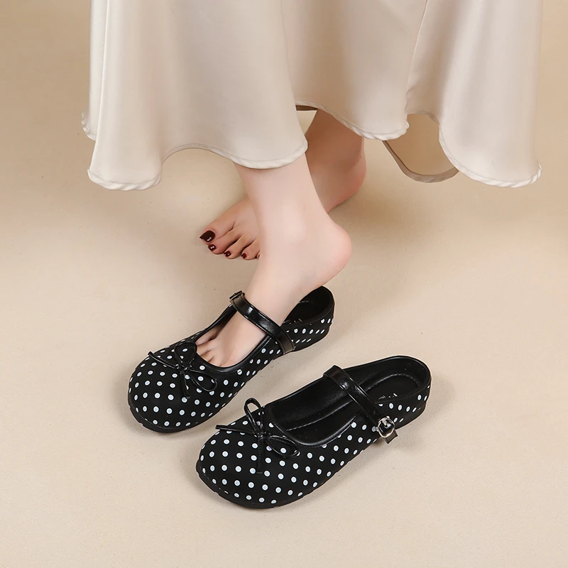 

Summer New Polka Dot Women Cover Toe Slippers Outdoor Slip on Flats Slide Ladies Concise Slingbacks Shoes