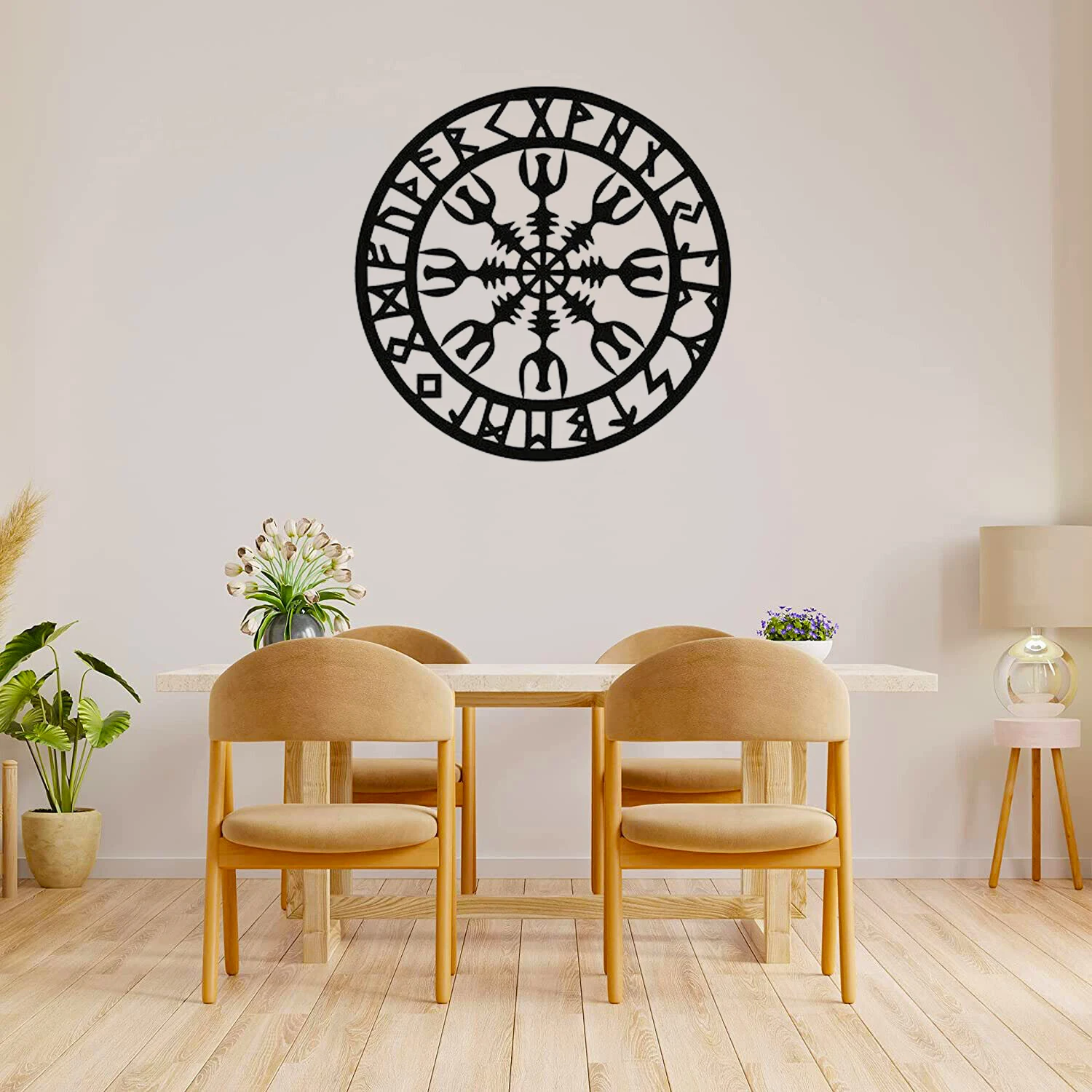 

Metal Wall Art Viking Vegvisir Shield Decor Round Iron Modern Wall Decorations For Outdoor Indoor Wall Decor Black Decoration