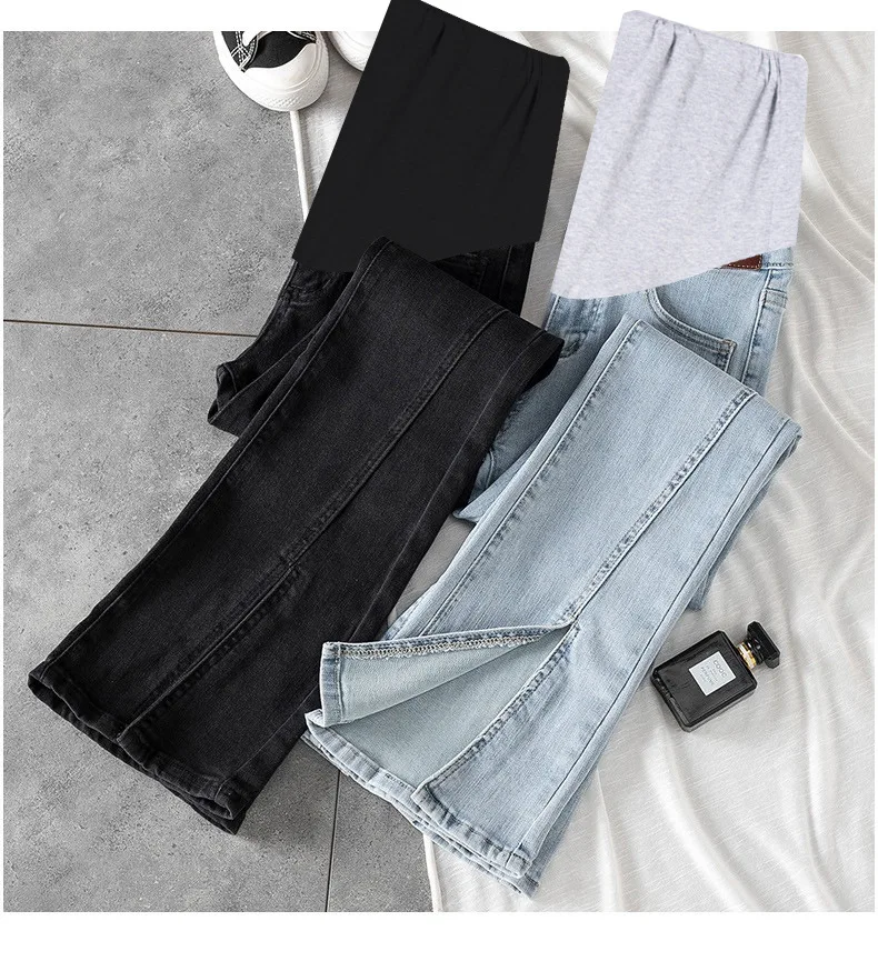 Fdfklak Black/Blue Denim Jeans Maternity Pants For Pregnant Women Clothes Nursing Pregnancy Boot Cut Pant Trousers Jeans