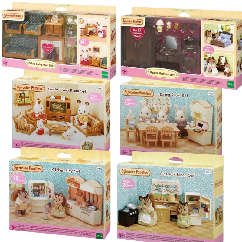 

New Sylvanian Anime Figure Kawaii Baby Doll Toy Chocolate Rabbits Furniture Set Room Families Decoration Girl Birthday Gifts