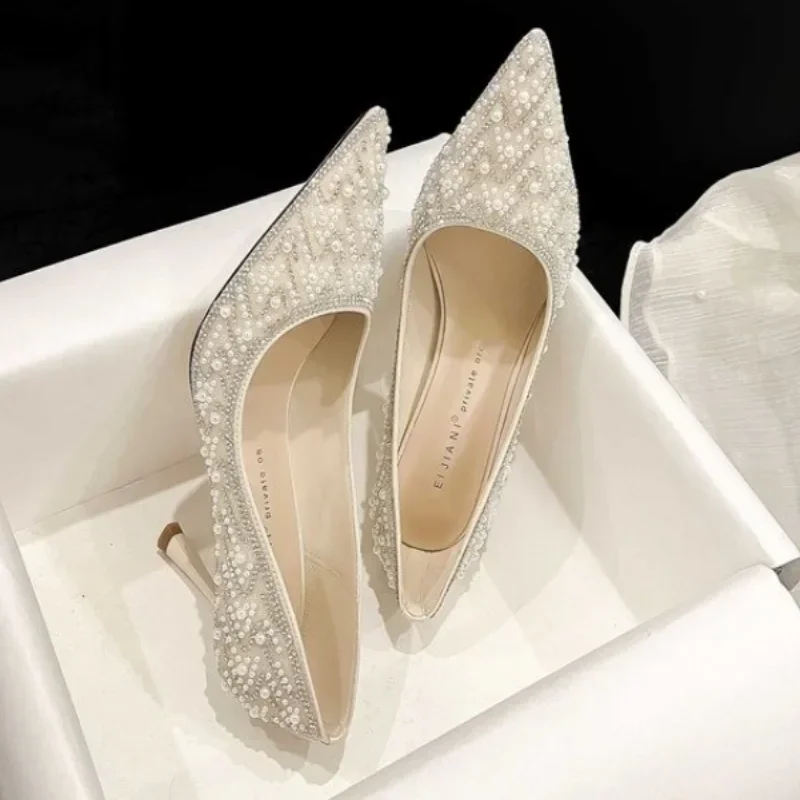 

2025 New Women's High Heels Stiletto Heels Sequins Rhinestone Decoration Fashion Women's Dress Party Shoes Mary Jane Shoes