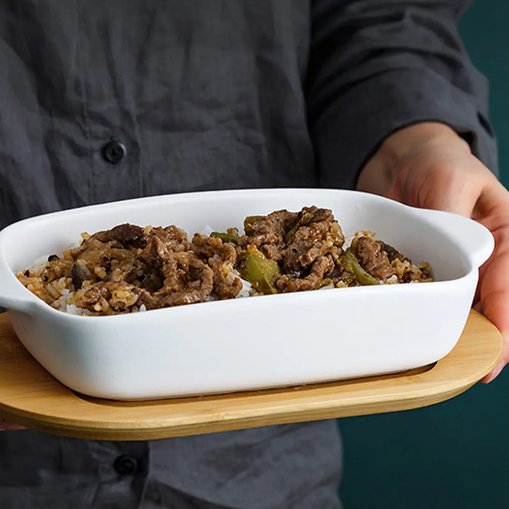 

1 Set Of Creative Double Handle Ceramic Baking Tray Heat Resistant Microwave Safe Multi-Functional Household Kitchen