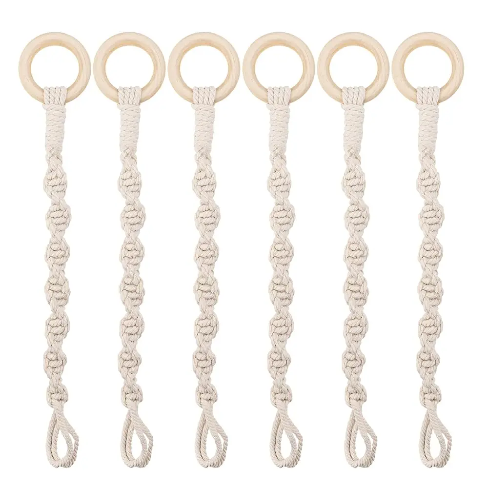 

Набор из 6 регулируемых удлинителей для подвесных корзин из макраме с деревянным кольцом для цветочных горшков (для дома и улицы)