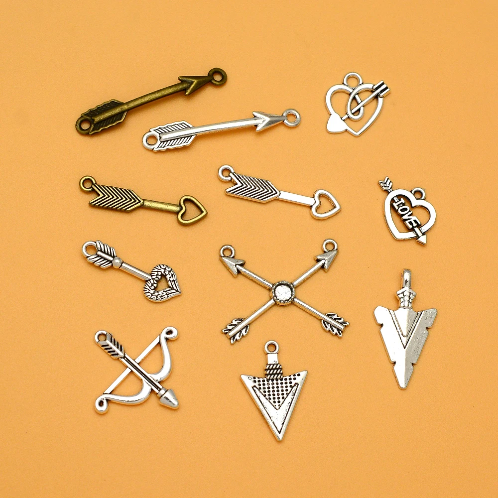 30pcs/lots Arrow Heart Through The Heart Charms Crossbow Connector Pendants For Diy Jewelry Making Supplies Wholesale Bulk Items