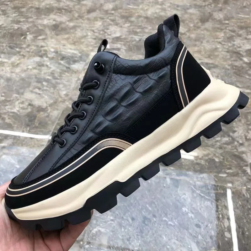 

Rocodile Print Men pu Leather Casual Shoes Luxury Brand Men Senior Air-cushion Sneakers Non Slip Wear-resistant Man Hiking Shoes