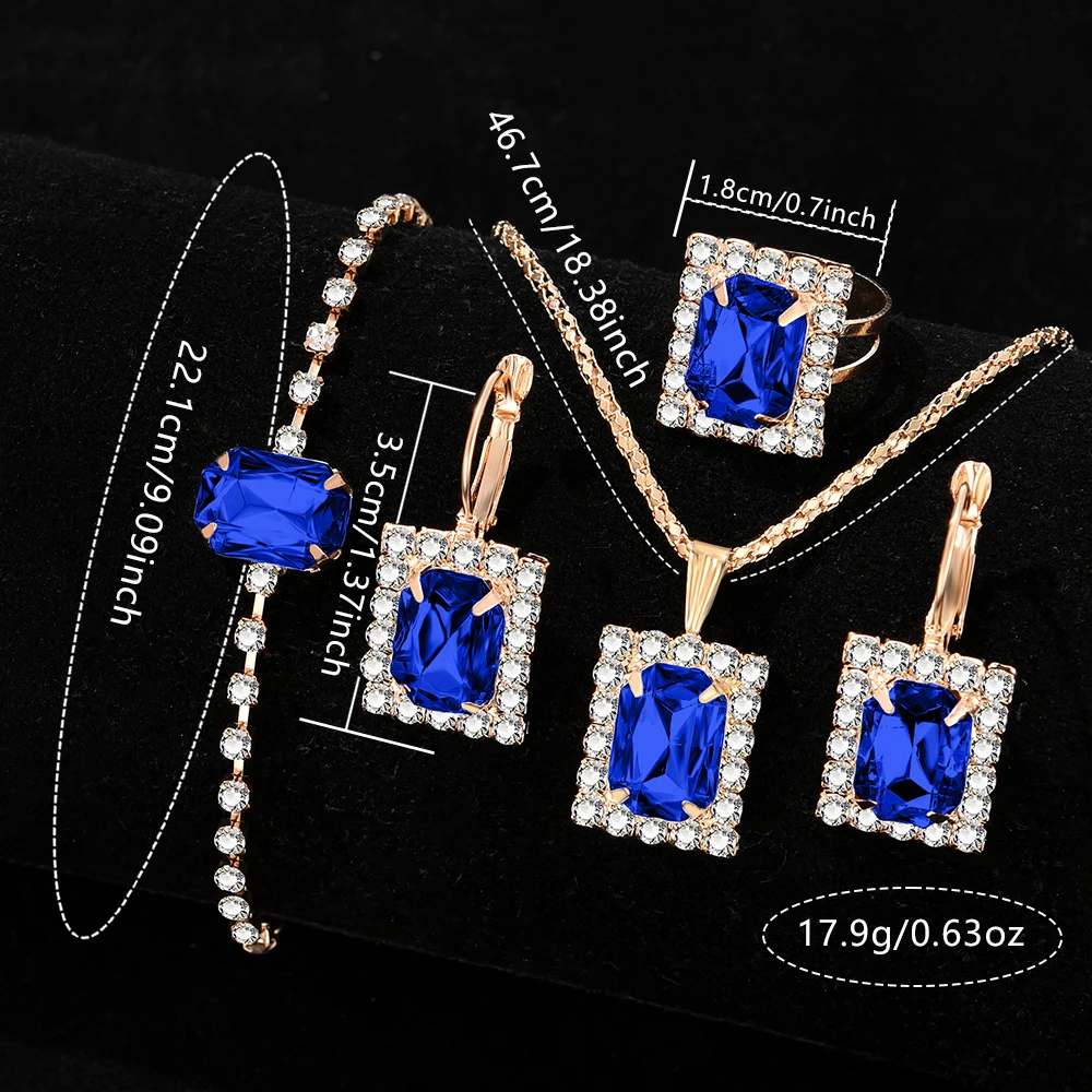 6PCS/Set Blue Women Watch Fashionable Rectangular Dial Quartz Wristwatch PU Leather Strap Watch Square Jewelry Set Gift For Mom