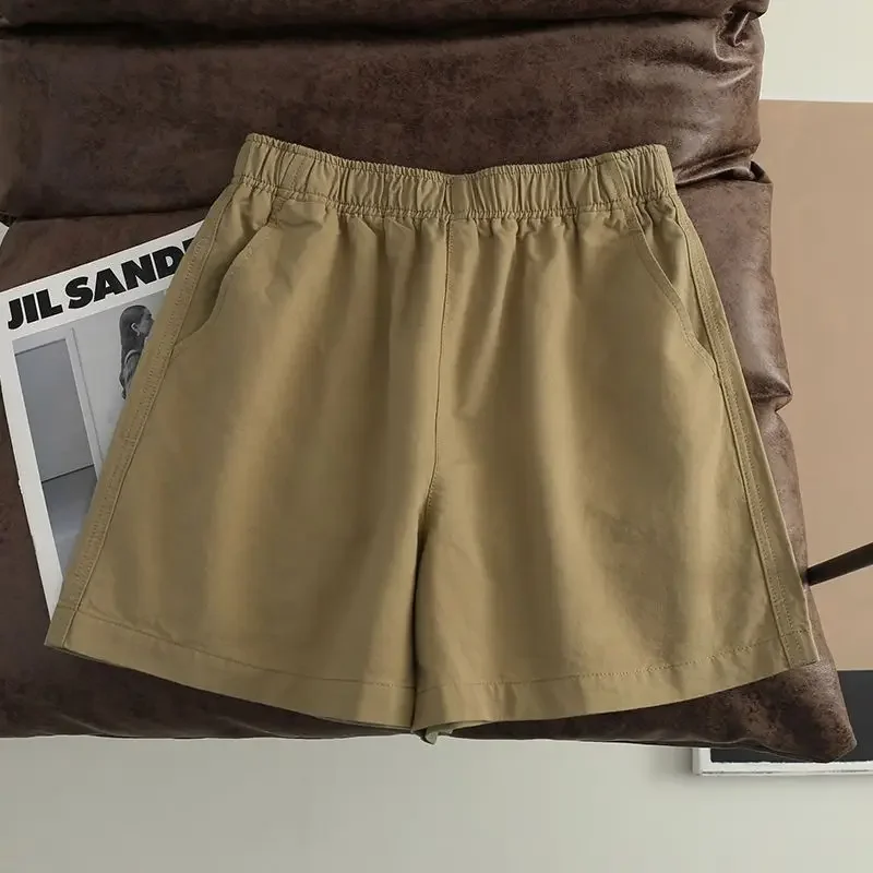 Pantalones cortos informales para mujer, cintura elástica, moda Hipster Harajuku, verano, combina con todo, pierna ancha, Ulzzang, adolescentes, universidad, Vintage, suelto, Simple