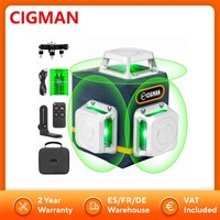 CIGMAN CM-701 3x360° Self Leveling Laser Level, 100ft 3D Green Cross Line, Rechargeable Battery, Remote Control - EU Plug
