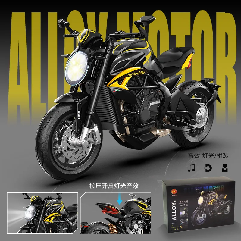 

Имитация сплава, собранная модель мотоцикла, звук и свет, раздвижная игрушечная машина, коллекция головоломок, орнамент