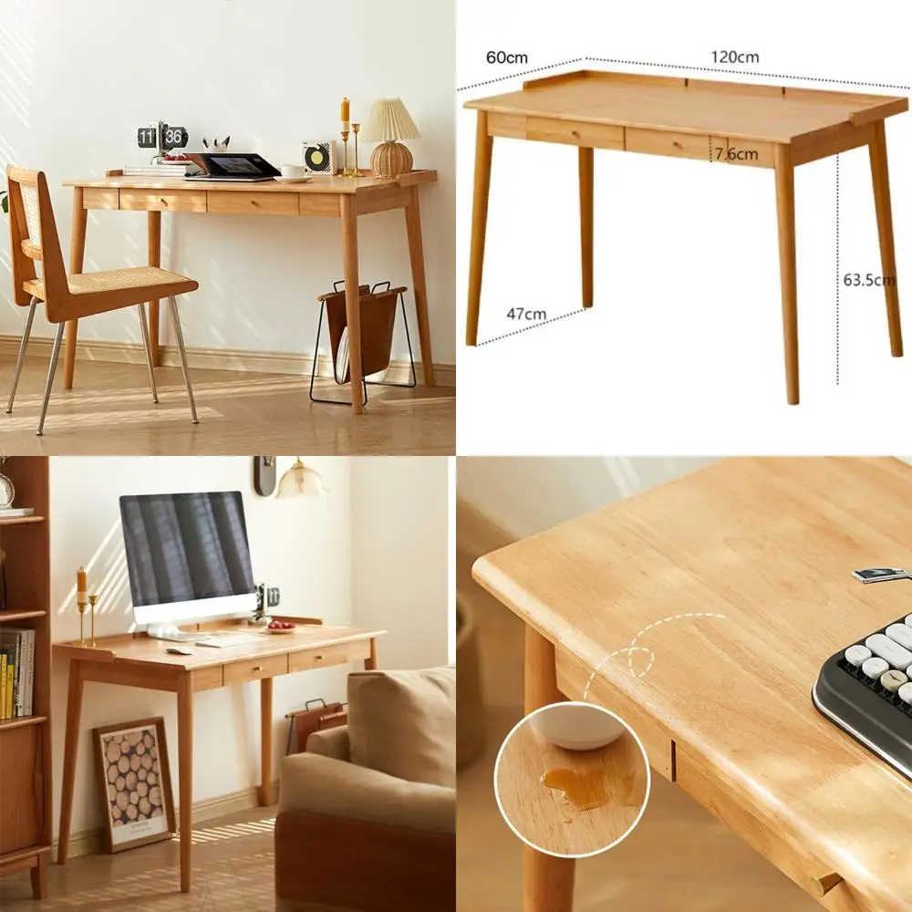 Mid-Century Modern Wooden Desk with Storage Drawers, Ideal for Writing, Studying, PC & Laptop Use in Home Office and Learning Sp