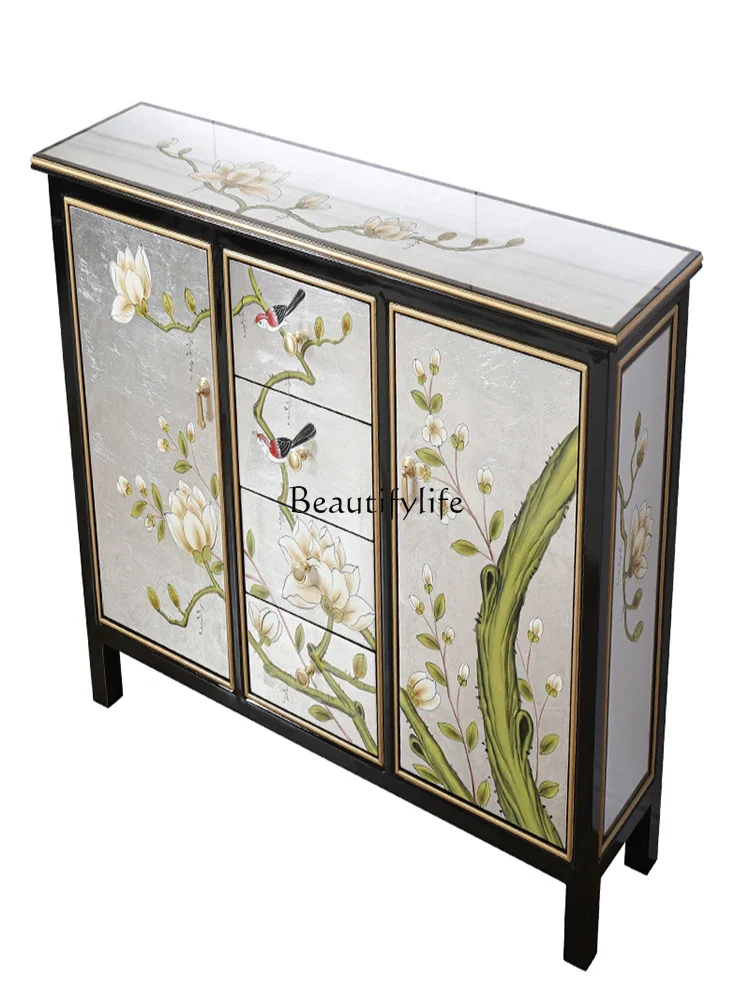 

New Chinese-style painted entrance cabinet, living room partition, solid wood storage, wall decorative cabinet