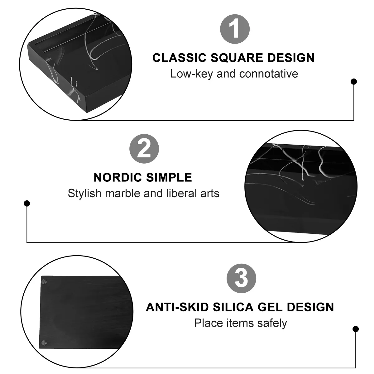 

1Pcs Marble Texture Tray Resin Bathroom Storage Black Nordic Simple Stylish Hotel Home Arrangement Hotel Tray