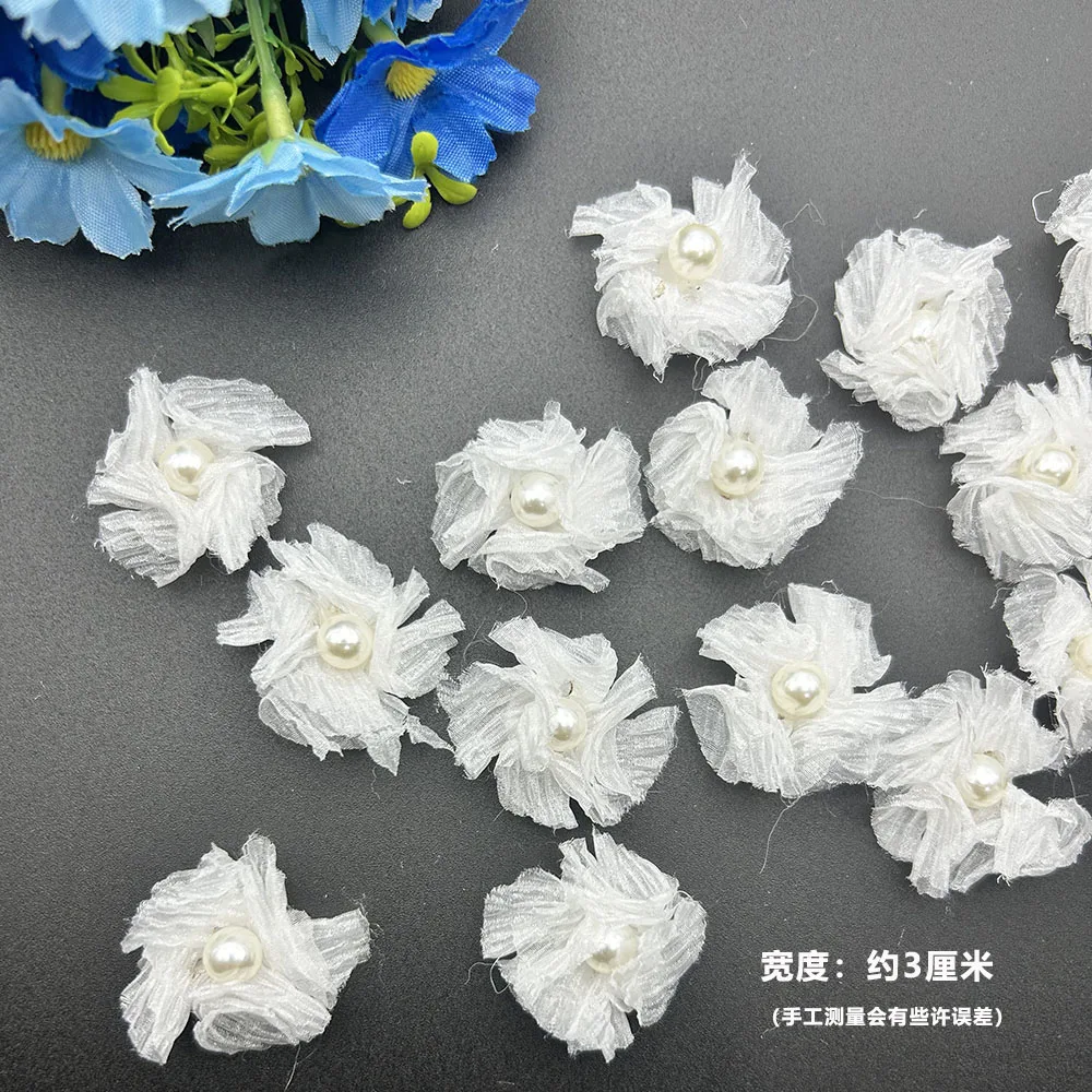 50pcs/Lot 3d Lace Small Flower Accessories With Beads And Rhinestones DIY Dress Clothing Hats Shoes Shirts Wedding