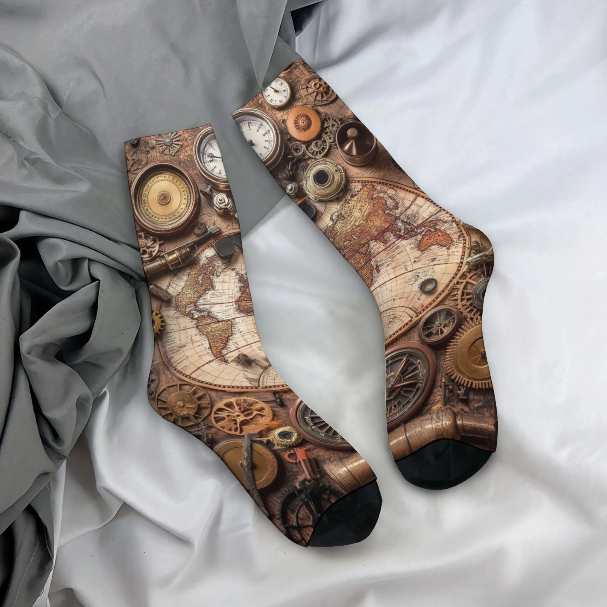 Steampunk-Abenteuer-inspirierte Herrensocken, Retro-Industriestil, lässige Mode-Socken, bequeme, atmungsaktive Outdoor-Sportsocken