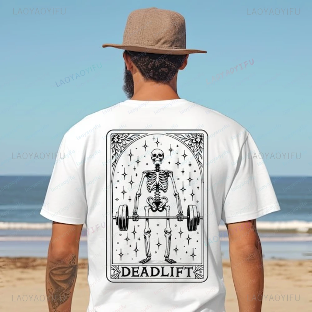 

Skeleton Deadlift Gym Barbell Bodybuilding Workout TShirt Dumbbell Funny Man Summer High Quality Cotton Graphic T Shirts