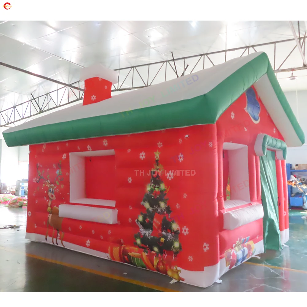 Szybka wysyłka 4x3m dmuchany domek świąteczny, dmuchany namiot grotto Świętego Mikołaja z dmuchawą na sprzedaż