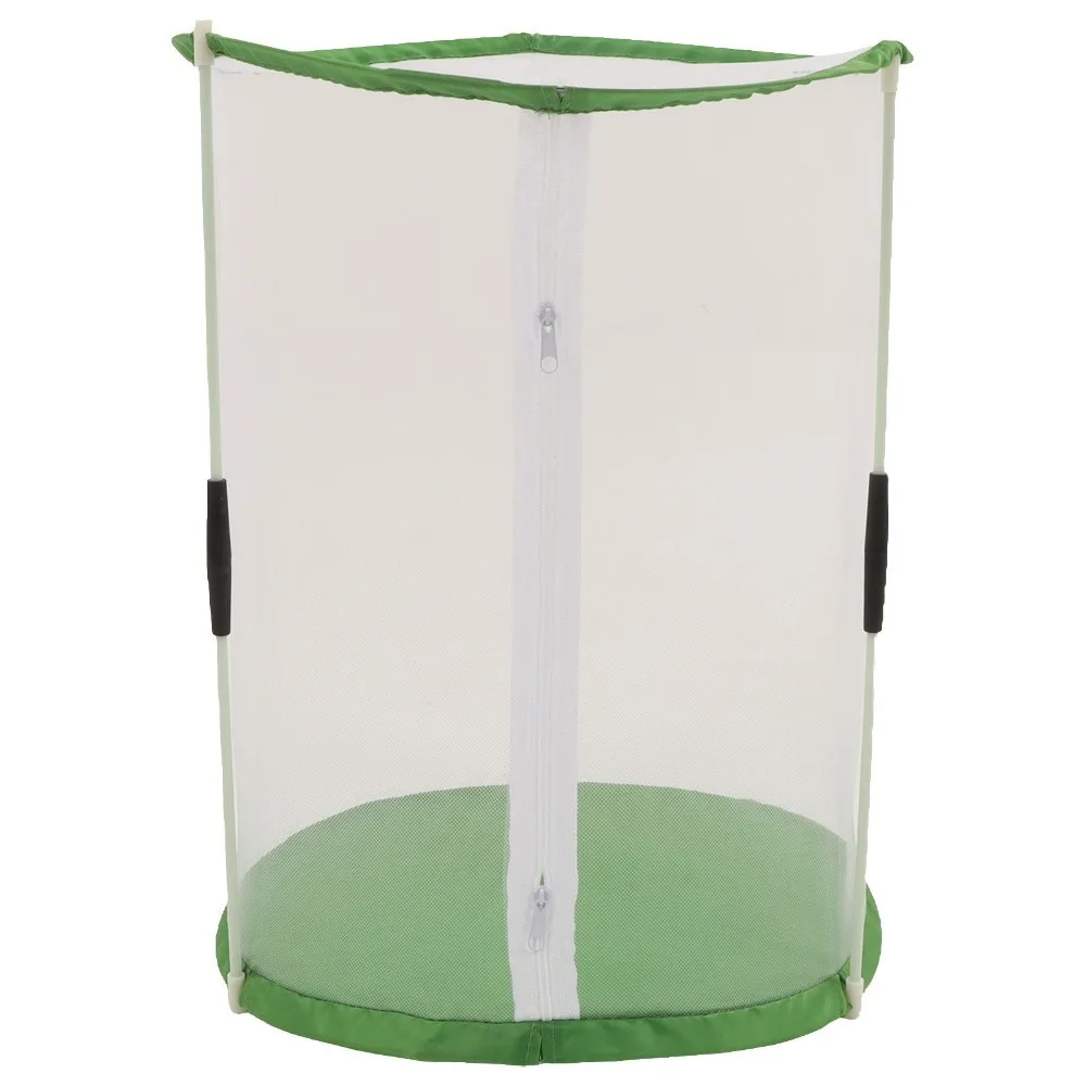 Transparent Mesh Butterfly Habitat Cage Collapsible Design Zipper Closure Mesh Enclosure Cage White with Green Cylindrical Shape