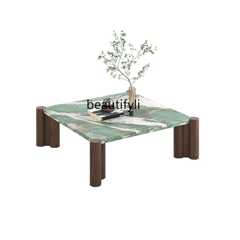 

"Summer New" Italian-Style Light Luxury Natural Marble Square Table Living Room Coffee Table