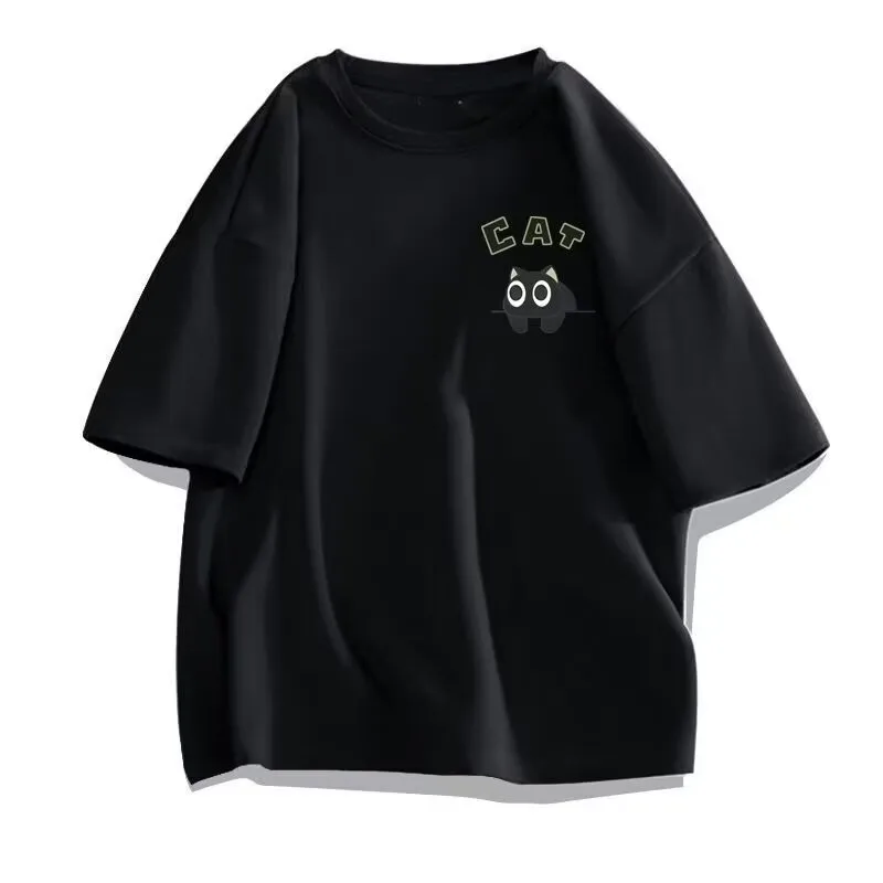 【 M-8XL 】 Summer Limited Edition Men's Oversized T-shirt Korean Casual Loose Style Anime Black Cat Print T-shirt image 3
