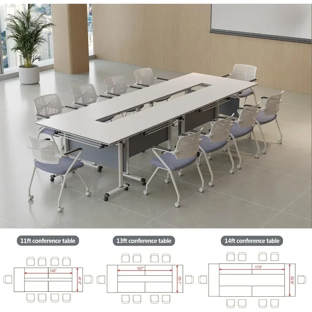 Conference Room Table, Large Folding Conference Table for 10-15 People, Training Tables with Caster Wheels, Wooden Meeting Table