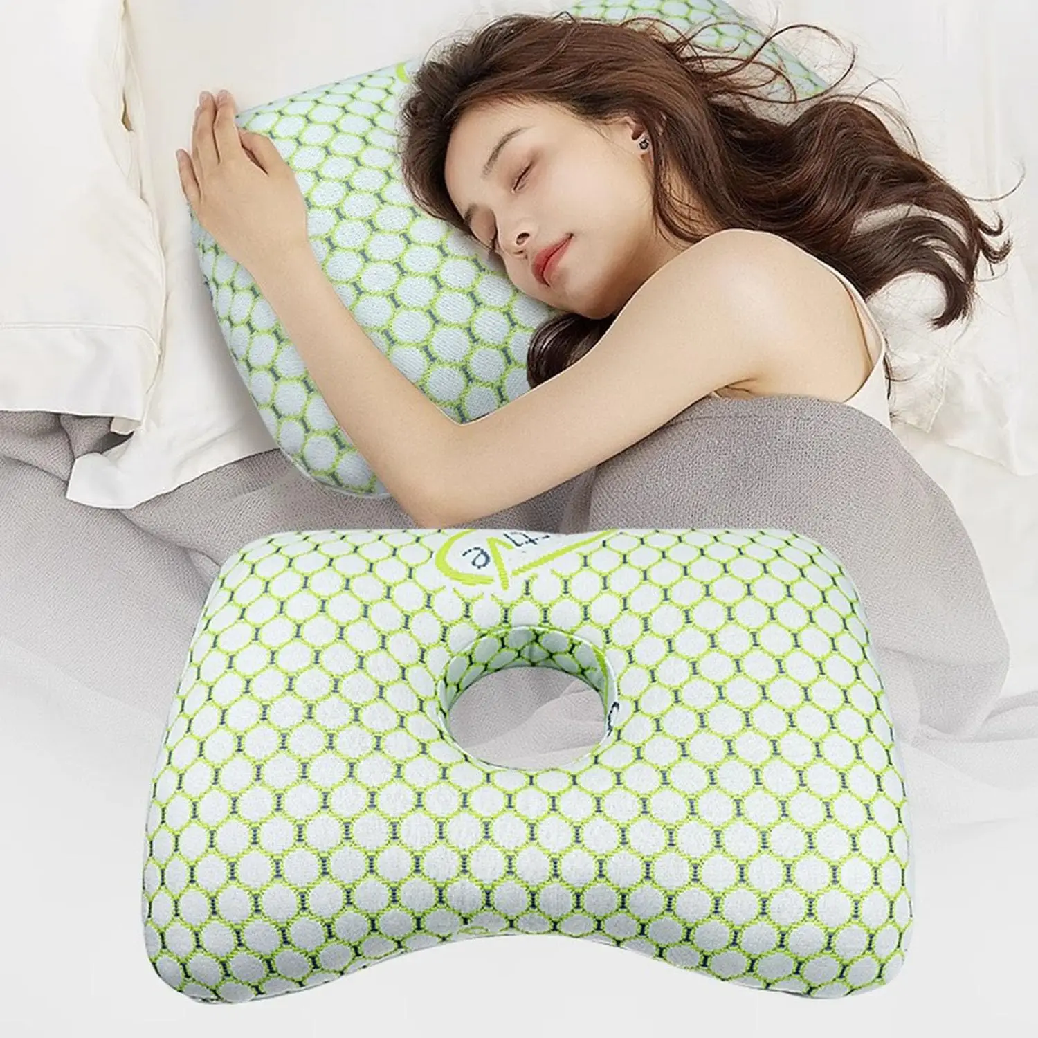 Ear Piercing Pillow, with an Ear Hole,for and Ear Pain Inflammation Pressure Sores for Side Sleepers Side Sleeping Pillow