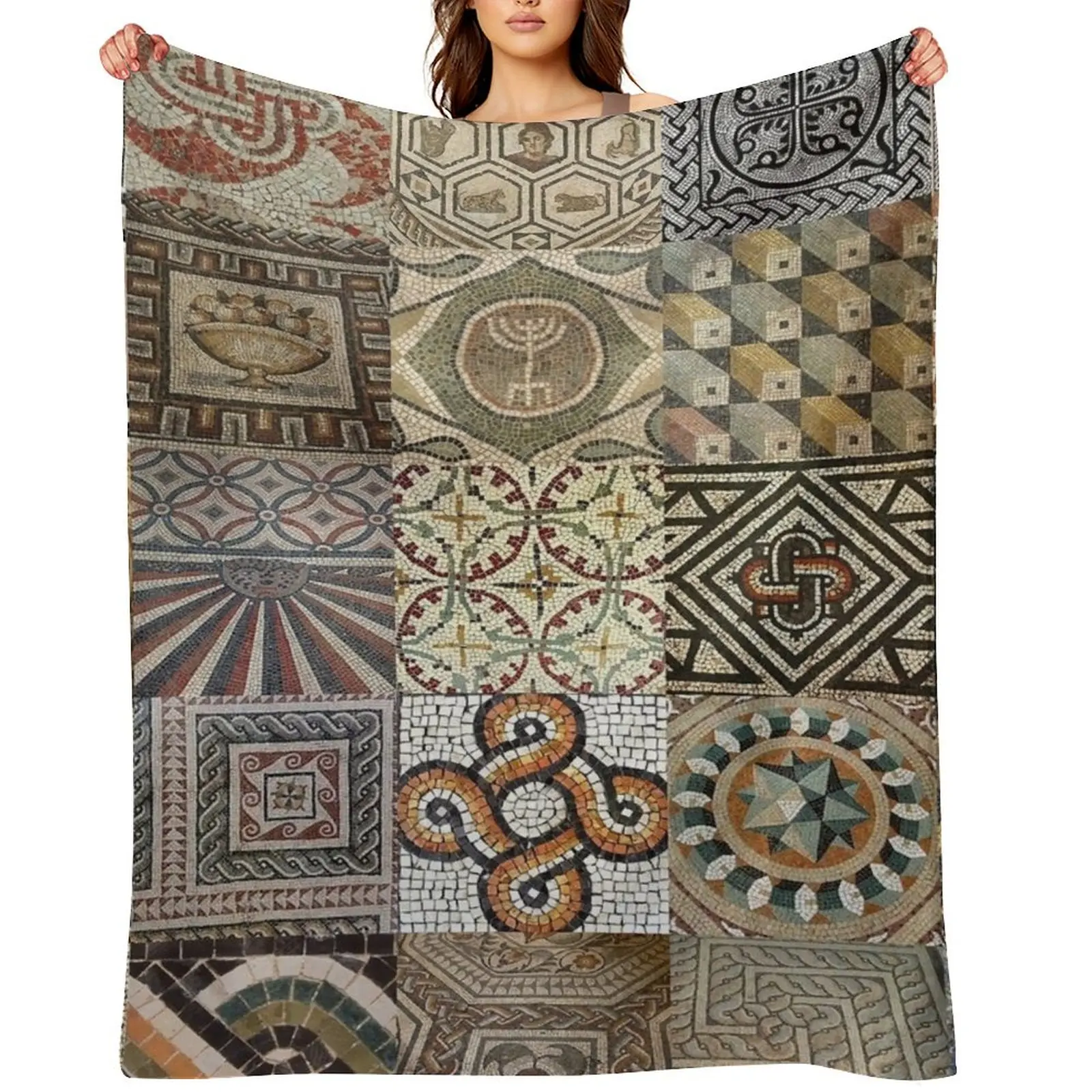 

Roman Mosaic Throw Blanket Travel Flannels warm winter Shaggy Blankets