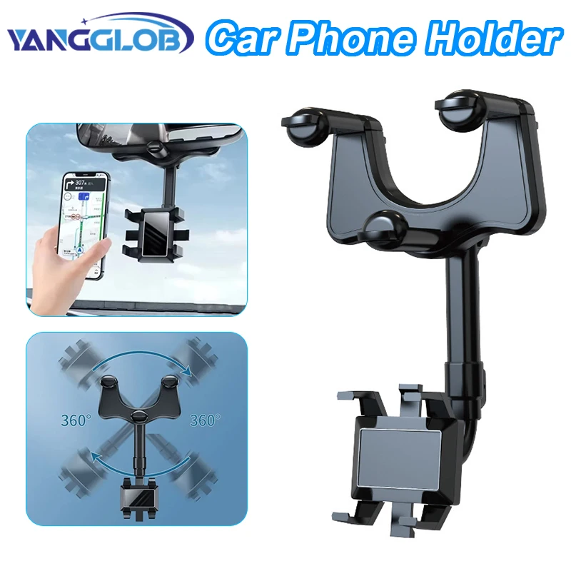 

Car Phone Holder Mount 360 Rotation Rearview Mirror Smartphone Support in Car GPS Navigation Bracket For iPhone Samsung Xiaomi