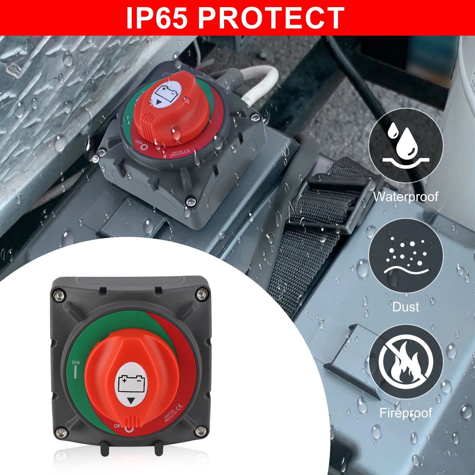 Cut IP65 Off Heavy Duty Double Pole Battery Switch DC 48V 600Amp Ignition Protected Marine Boat Dual Battery Isolator Switches