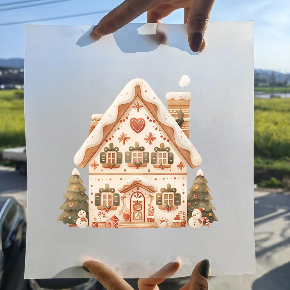 15 سنتيمتر الاطفال لطيف كعكة عيد الميلاد الزنجبيل منزل الحديد على نقل ملصقات Diy بها بنفسك DTF نقل الحرارة ملصق تي شيرت الملابس الشارات