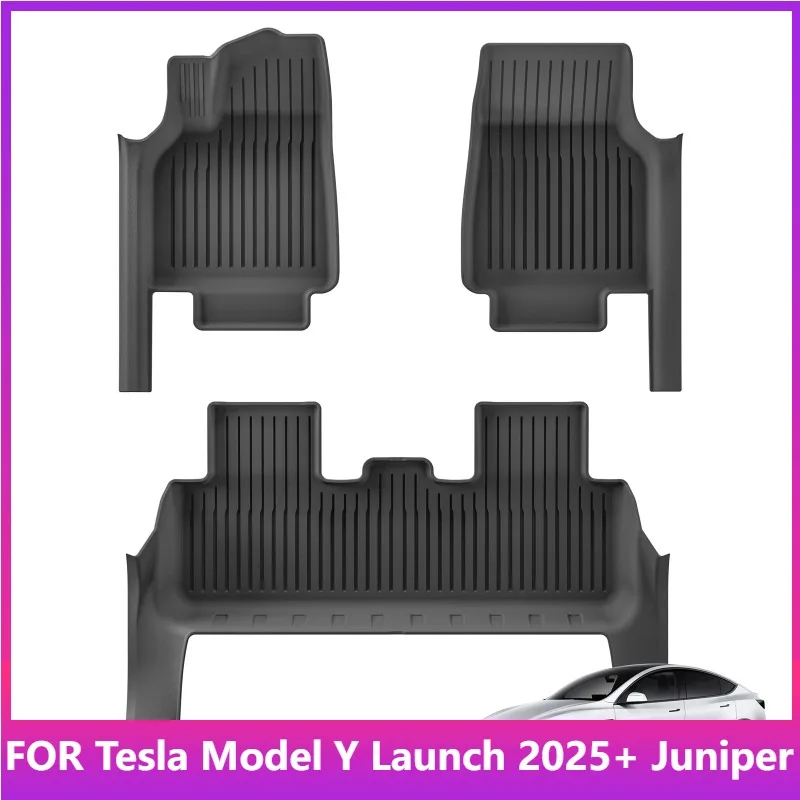 Fußmatten für Tesla Model Y 5-Sitzer, Modelljahr 2025+, Juniper Autoteppiche, TPE-Fußmatten mit Türschwellenschutz, Schwarz – Detail 1