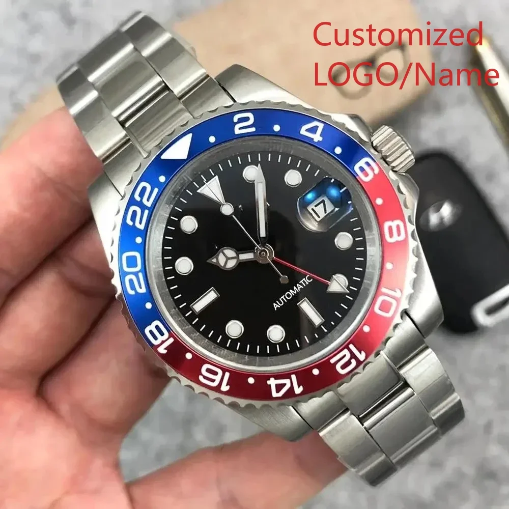 

Мужские автоматические механические часы A191 класса люкс с индивидуальным дизайном, из нержавеющей стали, с функцией GMT, черным и синим керамическим безелем