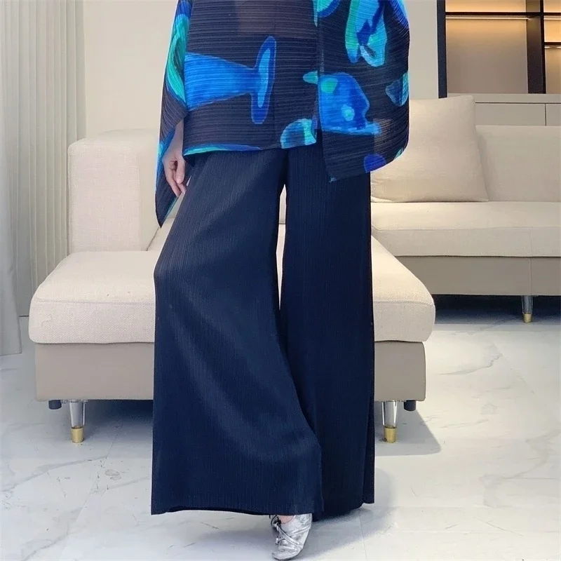 

ALSEY 2025 Summer Funky New Split Pants Loose High Stretch Women's Pleated Straight Wide Leg Pants Casual High Waist Trousers