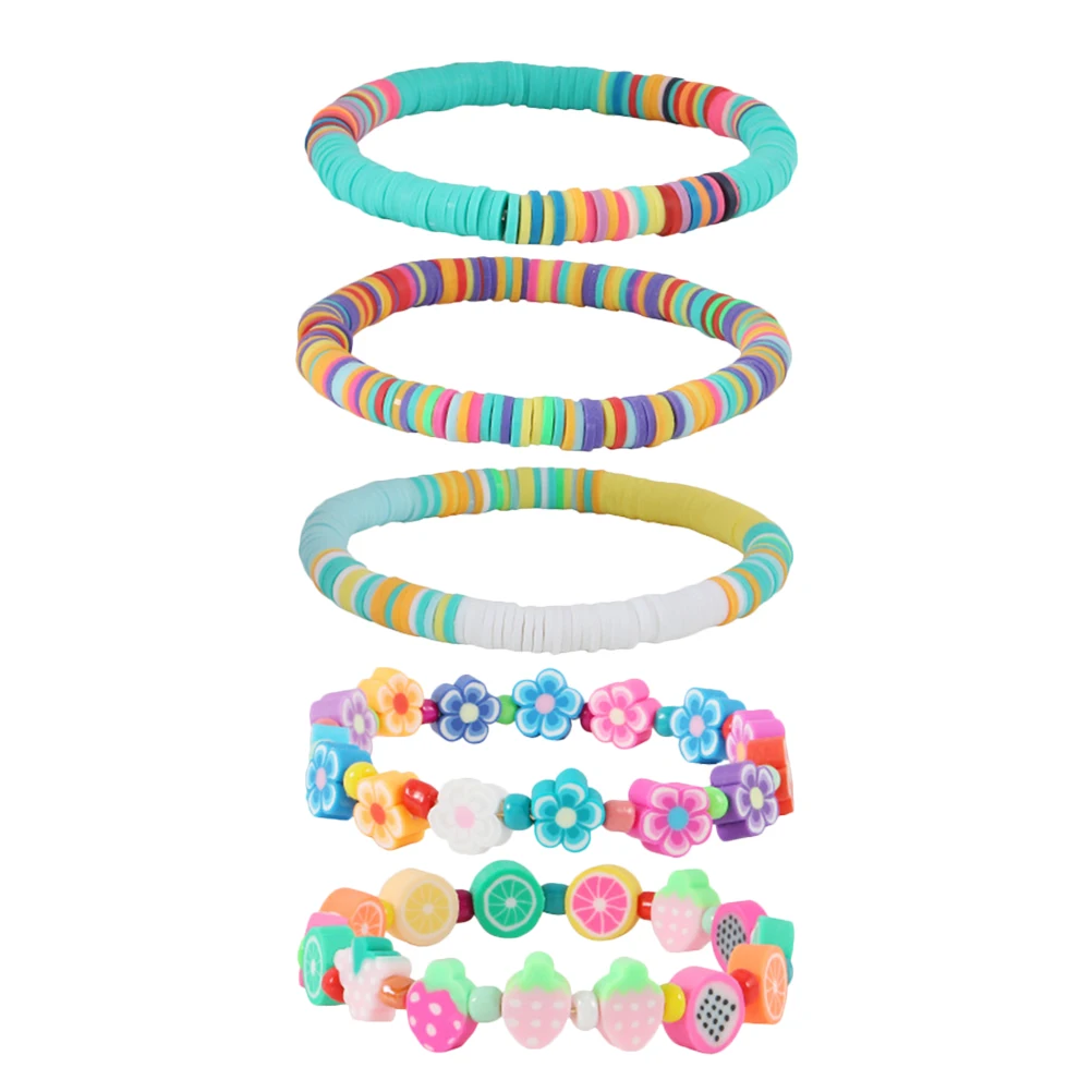 

5pcs Rainbow Polymer Clay Bead Bracelets Colorful Summer Jewelry Fashion Accessories for Girls Women Gifts