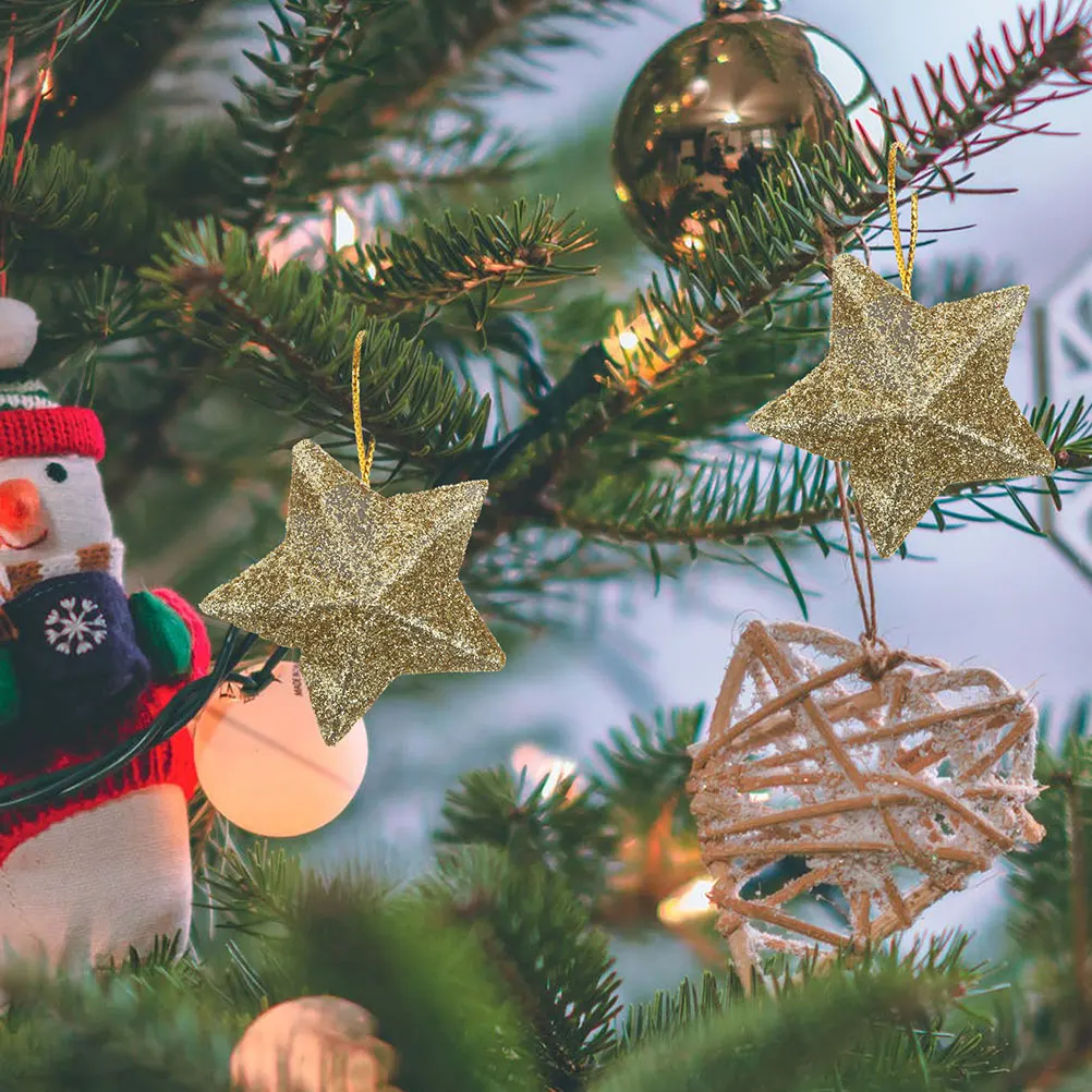 

30 Pcs Christmas Star Hanging Ornaments Large Necklace Glitter Stars Gold