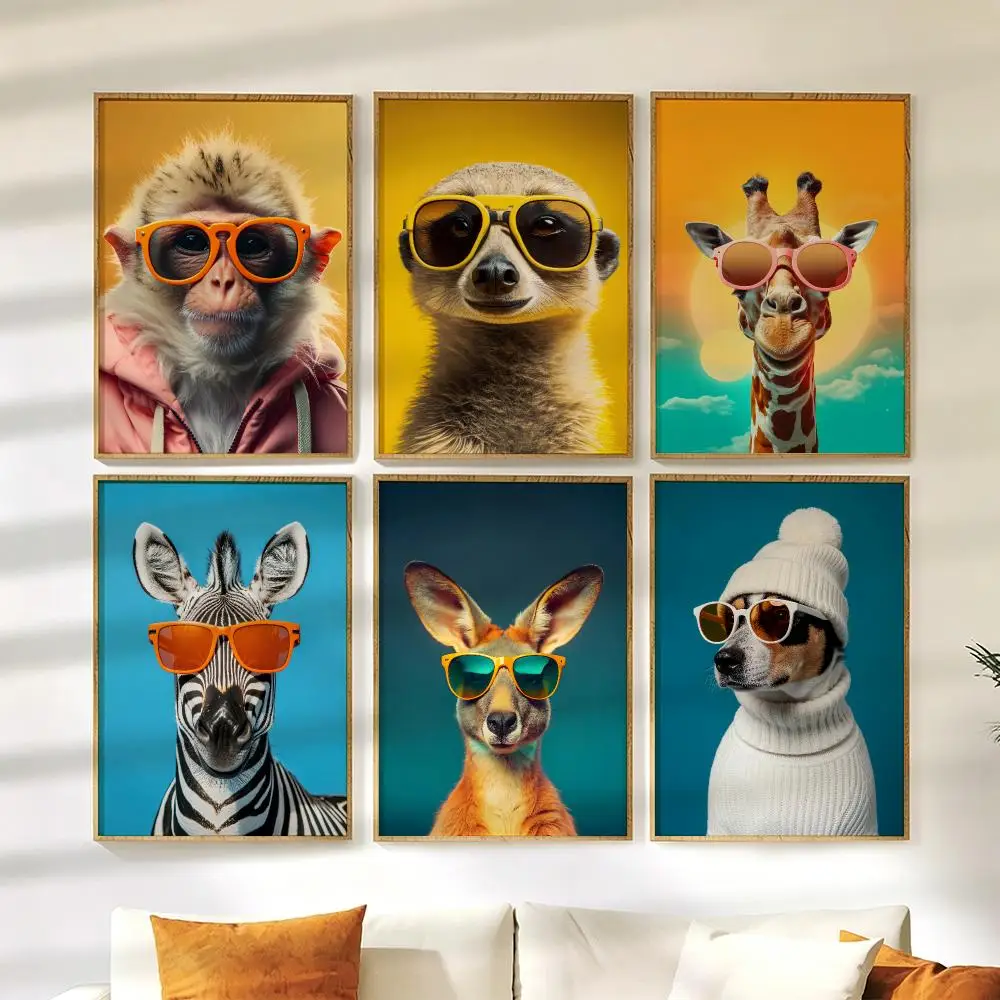 Animals With Sunglasses Art Poster Wall Stickers HD Painting Self Adhesive Art Decals for Bedroom Living Room Home Decor