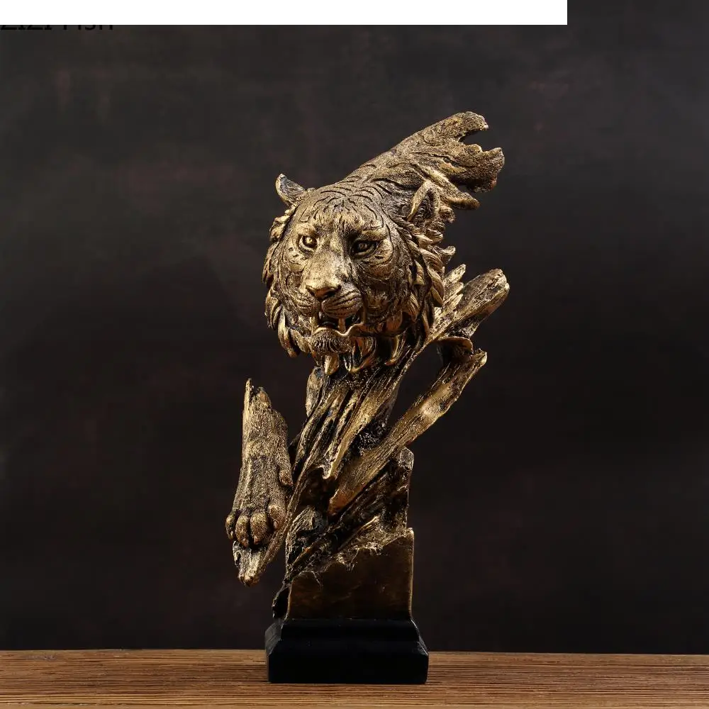 Resin Animal Crafts Simulation Sculpture Tiger Lion Golden Distressed Home Decoration Statue Handicraft Furnishings