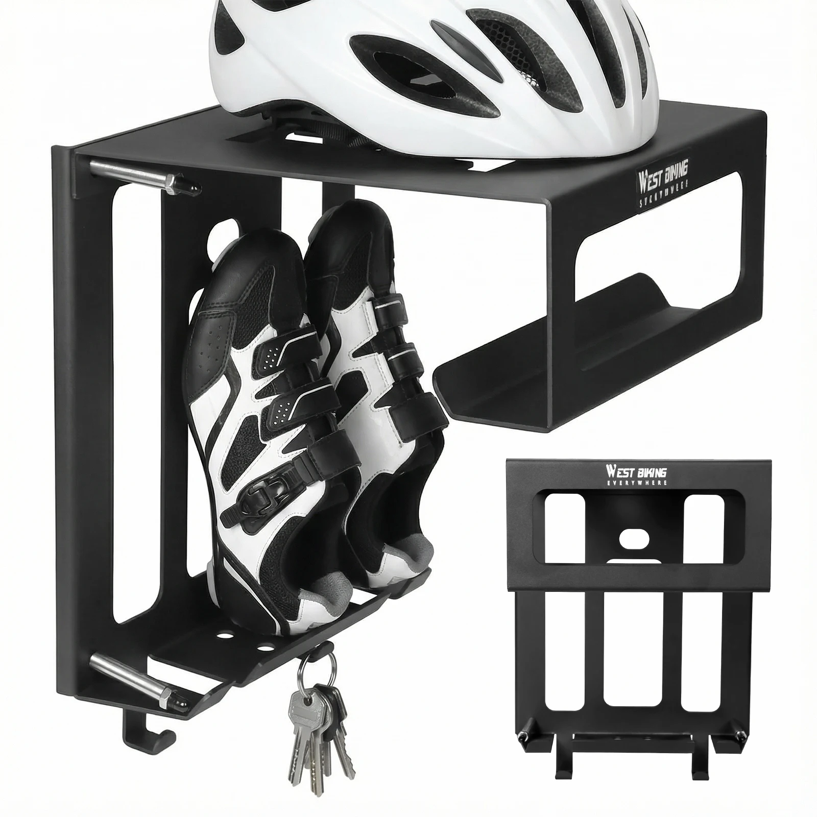 

Bicycle Wall Mount Rack with Shelf and Hooks MTB Road Bike Storage Holder Can Hold Up To 55 Lbs for Garage Or Indoor Use